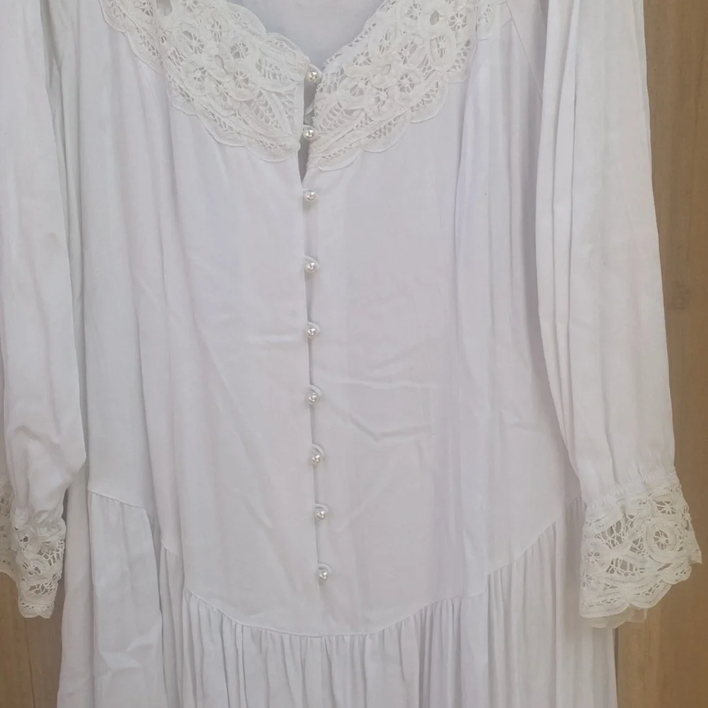 Vintage Plus Size Western Dress White Size 16 Lace Long Sleeve Pearl Button FLAW - Picture 7 of 13